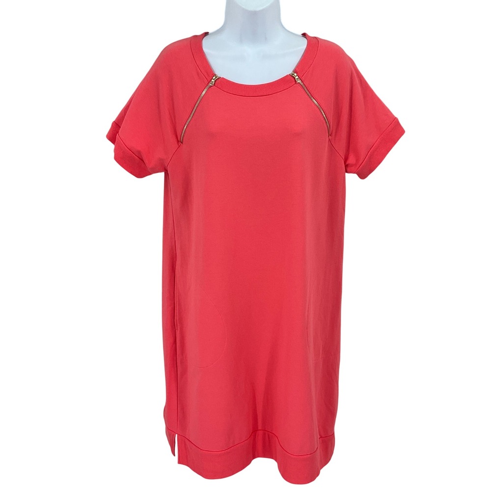 Chico's Zenergy Dress Womens 1 M Coral Short Sleeve Zipper Accent Athleisure
